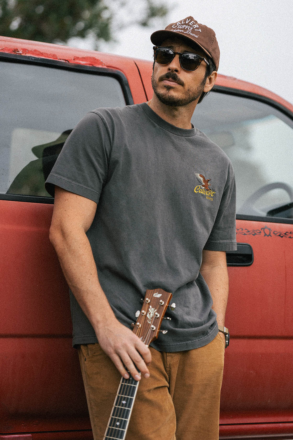 Eagle Hawk Embroidered Classic Fit Tee - Vintage Black