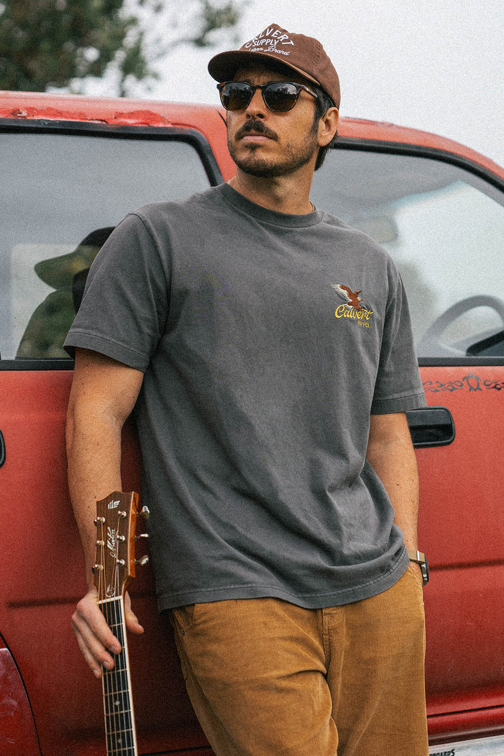 Eagle Hawk Embroidered Classic Fit Tee - Vintage Black