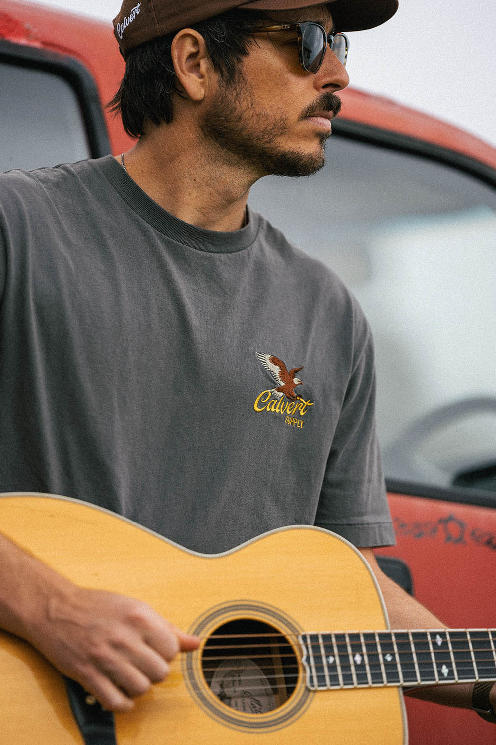 Eagle Hawk Embroidered Classic Fit Tee - Vintage Black